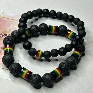 Lava Stone Rasta Bracelet Set